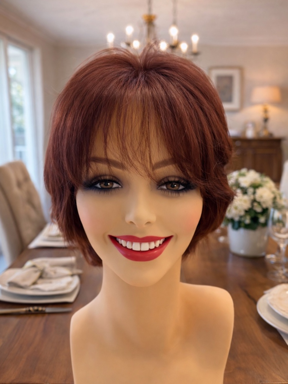 Red human hair wig - auburn color
